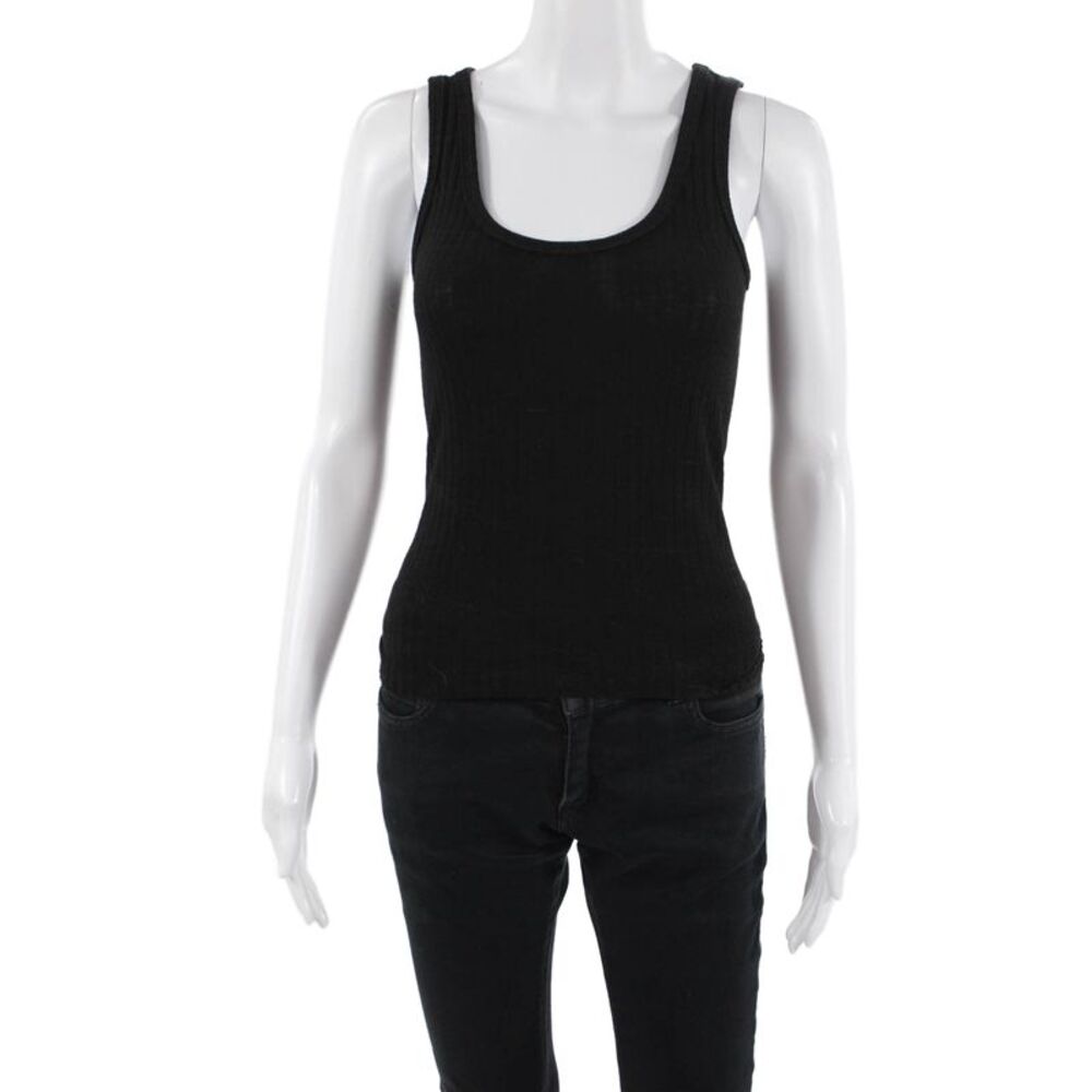 Designer Women Sleeveless Basic Tank Black Round Neck Polyester Size XS